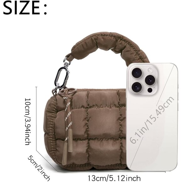 Women's Cute Mini Quilted Wristlet Charm Gift Pouch Puffer Brown Evening Handbag - Picture 5 of 7